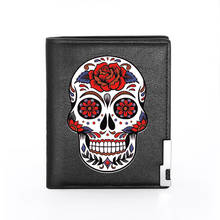 High Quality  Rose Flower Skeleton Skull Wallet Black Leather Purse Men Women Credit Card Holder Short Male Slim Coin Money Bags 2024 - buy cheap