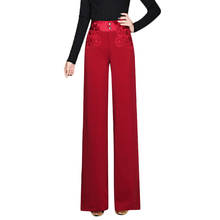 Women Fashion Pants For Autumn Spring Ladies Elegent Wide Leg Pants Embroidery High Waist Straight Trousers 5XL 6XL Red Brown 2024 - buy cheap