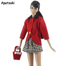 Red Fashion Doll Clothes Set for Barbie Doll Accessories Dolls Outfits Coat Handbag Plaided kirt For 11.5" BJD Kid Toys 1/6 2024 - buy cheap
