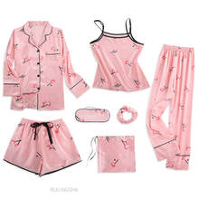 Conjunto de pijama de cetim de seda de verão, pijama plus size para homens e mulheres, tamanho grande, 5 peças, novo, moda feminina 2024 - compre barato