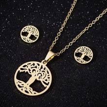 Oly2u Stainless Steel Retro Hug Couple Shaped Flourishing Tree of Life Jewelry Sets Stud Earrings Necklace for Women Femme 2024 - buy cheap