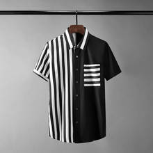 Minglu Summer Male Shirts Luxury Short Sleeve Stripe Splicing Casual Mens Dress Shirts Fashion Slim Fit Party Man Shirts 4XL 2024 - buy cheap