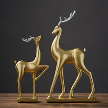 Скульптура золотого оленя в китайском стиле, модель животного из смолы, искусственное украшение для дома, аксессуары для украшения гостиной, подарок 2024 - купить недорого