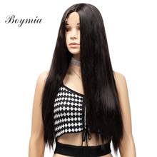 Boymia-pelucas largas con encaje frontal para mujer, pelo liso sintético, Color Natural, blanco y negro 2024 - compra barato