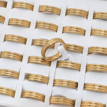 Оптовая продажа, 36 шт./лот, Золотая скраб-полоса, ширина 6 мм, кольца из нержавеющей стали, мужское кольцо, полированное внутри 2024 - купить недорого