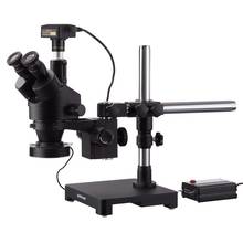 Microscopio con Zoom estéreo Trinocular negro de 3.5X-90X, soporte de brazo único con anillo de luz LED de 80-LED resistente y USB 3,0 de 18MP, Digita 2024 - compra barato