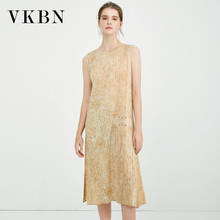 VKBN 2021 Fashion Summer Dress Women Knee-Length Pleated Fabric O-Neck Sleeveless Pullover Vestidos De Fiesta 2024 - buy cheap