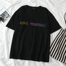Женская футболка с буквенным принтом Harajuku, летняя повседневная футболка с коротким рукавом в Корейском стиле, топы с надписью Love Yourself, одежда 2024 - купить недорого