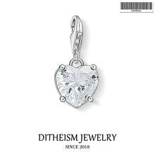 Heart with White Stone Charms Pendant,2019 Fashion Jewelry 925 Sterling Silver Trendy Gift For Women Fit Bracelet Necklace Bag 2024 - buy cheap