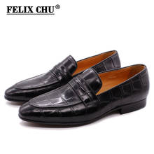 Мужские модельные туфли FELIX CHU, черные, красные лоферы из натуральной кожи с крокодиловым принтом, на плоской подошве, для свадьбы, вечеринки 2024 - купить недорого