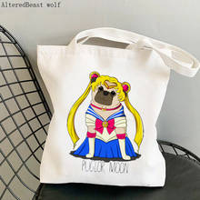 Women Shopper Puglor Moon Sailor Meow Printed Bag Harajuku Shopping Canvas Shopper Bag girl handbag Tote Shoulder Lady Bag 2024 - compre barato
