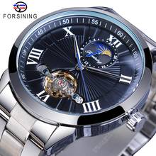 Forsining Classic Men Tourbillon Mechanical Watch Fashion Brand Black Moonphase Business Steel Band Automatic Clock Reloj Hombre 2024 - buy cheap