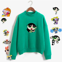 Sudadera Kawaii Powerpuff para niña, ropa de moda para mujer, sudadera con capucha con estampado de dibujos animados, jerséis Kawaii para niña, Tops 2024 - compra barato