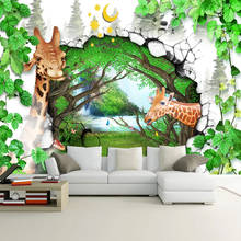Papel tapiz personalizado para habitación de niños, Mural 3D de dibujos animados de animales, jirafa, bosque, póster, foto, sala de estar, dormitorio, decoración, revestimiento de paredes 2024 - compra barato