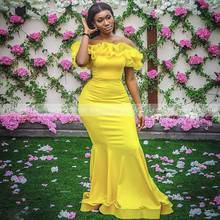 Yellow Organza Ruffles Bridesmaid Dresses Off Shoulder Mermaid Long Wedding Party Dress robe de soiree Femme Longue Pour Mariage 2024 - buy cheap