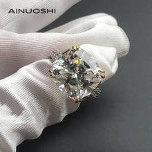 Ainuoshi anel de prata esterlina 925, 14*14mm, corte amortecido, multicolor, diamante, clássico para mulheres, festa, enfeite, luxo 2024 - compre barato