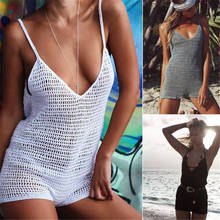 2020 verão sexy mulher malha crochê cover-ups praia playsuit fishnet envolto bikini roupa de banho cobrir v-neck vestido beachwear 2024 - compre barato