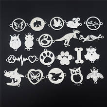 50 Pieces 2 Loops Stainless Steel Dinosaur Bear Paw Bone Eagle Dove Swallow Bee Snails Connectors Link Diy Jewelry Findings Mix 2024 - buy cheap