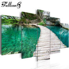 FULLCANG River wooden bridge scenery 5 piece diy diamond painting full square/round drill 5d mosaic embroidery landscape FC2274 2024 - buy cheap