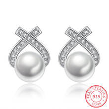 Pendientes de plata esterlina 925 para mujer, aretes sencillos de perlas de imitación triangulares de circonia, S-E248 2024 - compra barato