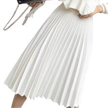2020 Spring Elegant Pleated Waist White Long Female Ladies High Quality Women Midi Skirt Black Saia 2024 - buy cheap