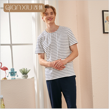 2022 Summer  Men Casual Striped Pajama sets Male Cotton Sleepwear suit Short sleeve O-neck Collar t shirt & Pants Home Clothes 2024 - buy cheap