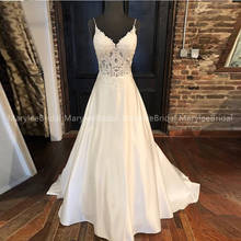 Vestidos de casamento de cetim de marfim branco elegante com decote em v cintas de espaguete vestido de noiva ilusão de noiva 2024 - compre barato