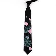 Free Shipping New Male men's Original design tie female students retro personality gift necktie Lotus pond scenery black 7cm 2024 - buy cheap
