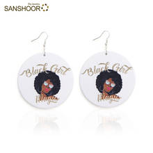 SANSHOOR-pendientes mágicos con estampado de chica negra, pendientes de gota de madera para mujer negra, 1 par 2024 - compra barato