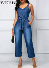 WEPBEL Female Casual Loose Pocket Washed Denim Rompers Jeans Women Spring Summer Vintage Strap Denim Jumpsuits Overalls 2024 - buy cheap