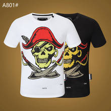Camiseta masculina de marca itália, camiseta fashion com caveira pirata, gola redonda, manga curta, camiseta de algodão de alta qualidade streetwear 2024 - compre barato