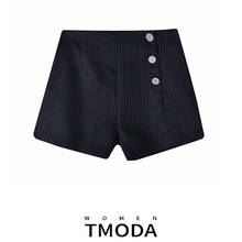Летние женские шикарные полосатые шорты TMODA1291 2021, женские милые короткие брюки с высокой талией и широкими штанинами, формальные повседневные брюки на пуговицах 2024 - купить недорого