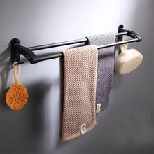 Rack de parede para toalhas, suporte de toalha preto de alumínio com acabamento preto, barra dupla com gancho, acessórios para banheiro 2024 - compre barato