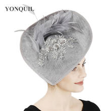 Sombrero grande para el pelo para mujer, tocado gris, Clip para el pelo, accesorios para el cabello para espectáculo de boda, iglesia, diadema 2024 - compra barato
