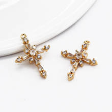 2PCS Inlaid with Zircon Cross Pendant Necklace Charms for Jewelry Making Findings Supplies 18K Gold Plated DIY Brass Accessories 2024 - buy cheap