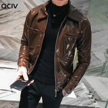 Shiny Leather Jacket Men's Stage Costume Red Black Brown Nightclub Club Men's Leather Jacket Solid Color Slim Men's Jacket Coats 2024 - buy cheap