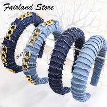 Fairland-Diadema de tela vaquera acolchada para mujer, adorno de pelo azul liso, cadena ovalada, esponja, para Picnic, accesorios para el cabello 2024 - compra barato