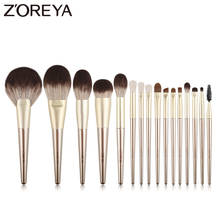 ZOREYA Gold Makeup Brushes Set 16Pcs Professional Make Up Brush Kits Large Fan Powder Blush Highlight Eyeliner Cosmetic Tool 2024 - buy cheap