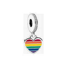 100% 925 Sterling Silver Jewelry Rainbow Pride Dangle Charms heart Charm Fit Beads Bracelets Pendant Necklaces DIY For Women 2024 - buy cheap