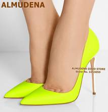 ALMUDENA Neon Yellow White Heels Patchwork Dress Shoes Pointed Toe Patent Leather Wedding Shoes 12cm 10cm 8cm Pink Heels Pumps 2024 - buy cheap