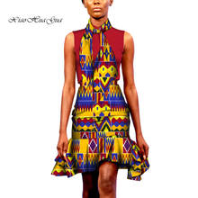 Conjunto de 3 piezas de ropa africana para mujer, Tops cortos sin mangas, faldas cortas y bufanda, estampado de cera africana, WY7163 2024 - compra barato