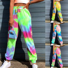 Neon Tie-dye-Joggers largos de cintura alta para mujer, pantalones de chándal holgados, con cordones, ropa de calle, verano, 2021 2024 - compra barato