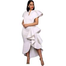 Vestido de noche de fiesta para mujer, elegante vestido blanco con cuello en V, volantes, cintura alta, talla grande, Delgado Irregular, bata de trabajo 2024 - compra barato