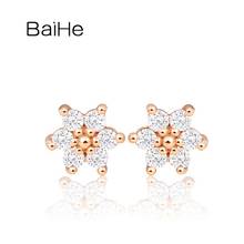 BAIHE Solid 18K White/Yellow/Rose Gold Natural Diamond Flower Stud Earrings Women Wedding Women Fine Jewelry Making أقراط زهرة 2024 - buy cheap