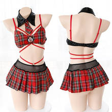Minifalda plisada de tirantes cruzados de estilo británico, conjunto de vendaje, uniforme de estudiante escocesa, disfraz de rejilla de Lolita de marinero Sexy 2024 - compra barato