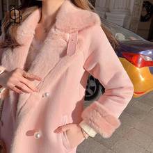 Luck A 2021 Women Winter Thick Warm Elegant Pink Faux Fur Coats Female Turn Down Collar Fariy Wool Coats Lady Botton Outerwear 2024 - buy cheap