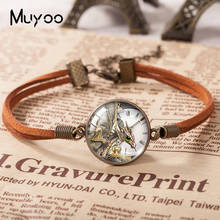 Pulsera de cuero de gato de dragón Steampunk para mujer, brazalete de cabujón con cúpula de cristal, joyería hecha a mano, novedad de 2021 2024 - compra barato