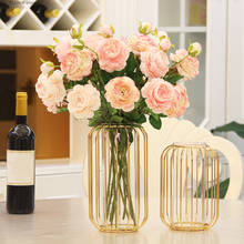 Vaso de vidro geométrico dourado, decorativo de ferro, estilo nórdico, para sala de estar, sala de jantar, mesa de bancada, vaso moderno para decoração de casa 2024 - compre barato