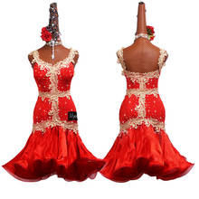 Платье для латинских танцев, одежда для соревнований, платье для выступлений, вечерние платья для выпускного вечера, для взрослых и детей, красная вышитая юбка из рыбьей кости на заказ 2024 - купить недорого