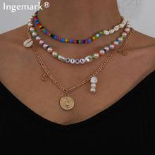 Boho Baroque Pearl Coin Pendant Choker Necklace Multilayer Conch Natural Shell S Girl Letter Tassel Beaded Chain Women Jewelry 2024 - buy cheap